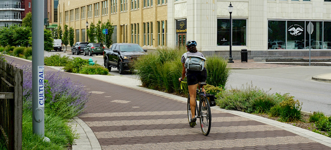 Person on bicycle in city